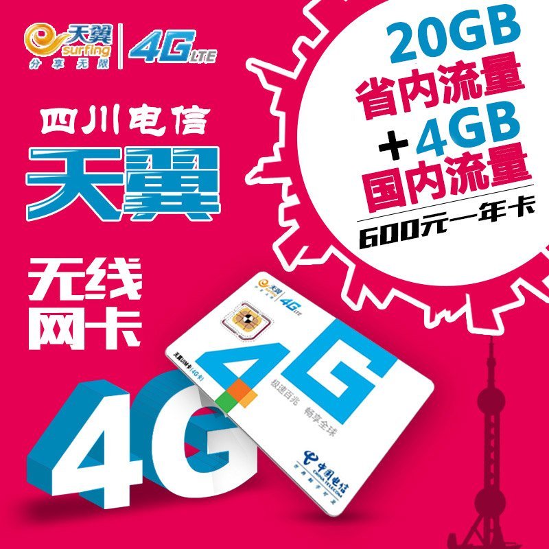 四川电信成都3G/4G通用年卡 24GB流量，低至1分钱的明智之选